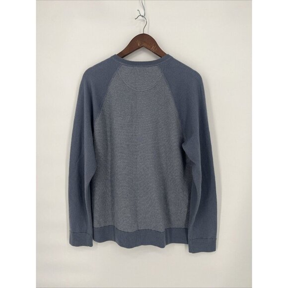VINCE Mens Size Large Blue Baseball Bird's Eye Stitch Wool Cashmere Sweater - Picture 4 of 9